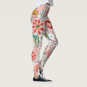 ROTE BLAUE GELBE WILDBLUMEN TULPEN, BLÄTTER FLORAL LEGGINGS