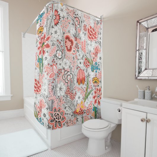 ROTE BLAUE GELBE WILLOW BLUME TULIPS, BLÄTTER BLÜG DUSCHVORHANG (Beispiel)