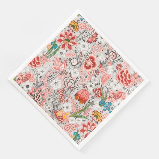 ROTE BLAUE GELBE WILLOW BLUME TULIPS, BLÄTTER BLÜG SERVIETTE (Ecke)