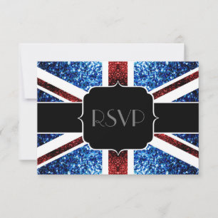 Rote blaue Glitzern (englische Flagge) Glitzer Swe RSVP Karte