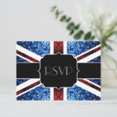 Rote blaue Glitzern (englische Flagge) Glitzer Swe RSVP Karte (Stehend Vorderseite)