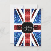 Rote blaue Glitzern Monogram Einladung (Vorderseite)