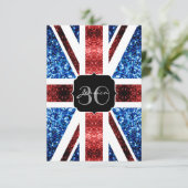 Rote blaue Glitzern Monogram Einladung (Stehend Vorderseite)