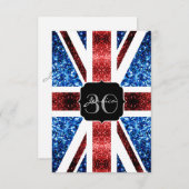 Rote blaue Glitzern Monogram Einladung (Vorne/Hinten)