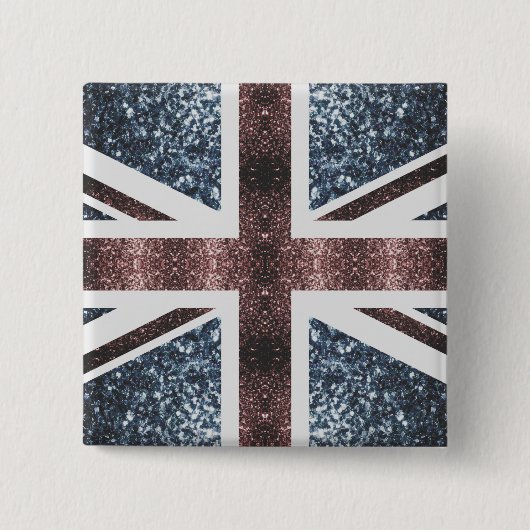 Rote blaue Glitzern unter der Flagge Rustikales UK Button (Vorderseite)