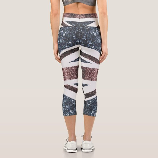 Rote blaue Glitzern unter der Flagge Rustikales UK Capri Leggings (Rückseite)