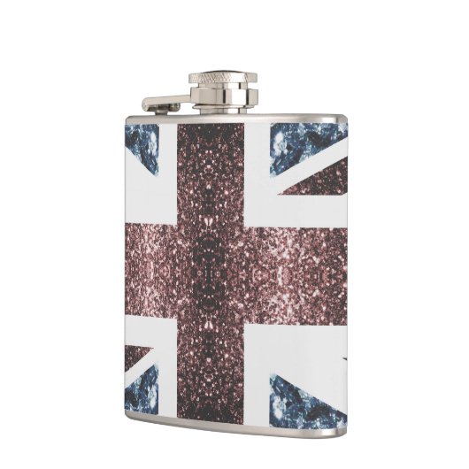 Rote blaue Glitzern unter der Flagge Rustikales UK Flachmann (Links)