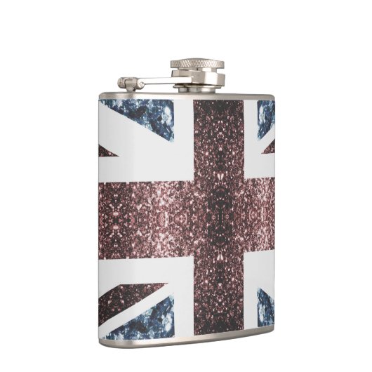 Rote blaue Glitzern unter der Flagge Rustikales UK Flachmann (Rechts)