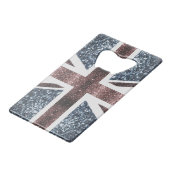 Rote blaue Glitzern unter der Flagge Rustikales UK Geldbeutel Flaschenöffner (Vorderseite Schrägansicht)