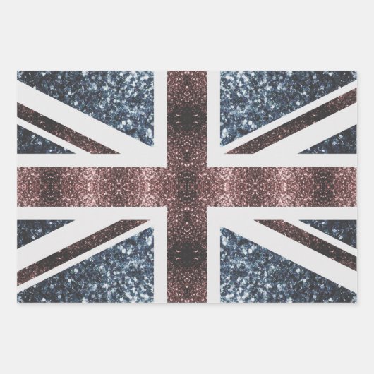 Rote blaue Glitzern unter der Flagge Rustikales UK Geschenkpapier Set (Vorderseite 2)