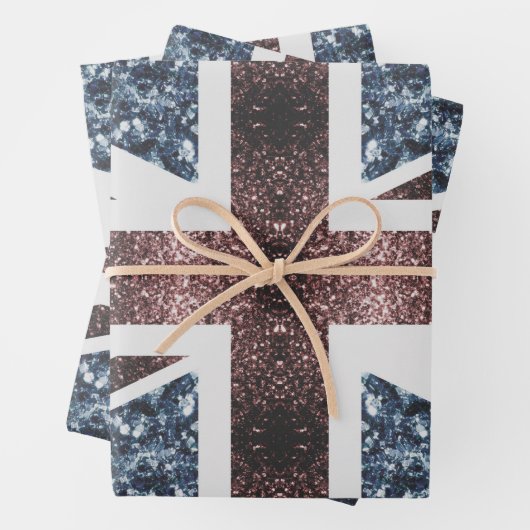 Rote blaue Glitzern unter der Flagge Rustikales UK Geschenkpapier Set (Beispiel)