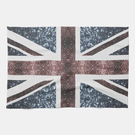 Rote blaue Glitzern unter der Flagge Rustikales UK Geschirrtuch (Horizontal)