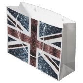 Rote blaue Glitzern unter der Flagge Rustikales UK Große Geschenktüte (Rückseite Schrägansicht)