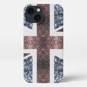 Rote blaue Glitzern unter der Flagge Rustikales UK iPhone Hülle (Rückseite)