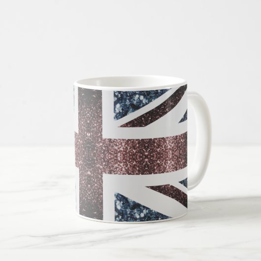Rote blaue Glitzern unter der Flagge Rustikales UK Kaffeetasse (VorderseiteRechts)