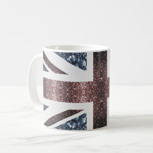 Rote blaue Glitzern unter der Flagge Rustikales UK Kaffeetasse (Vorderseite Links)