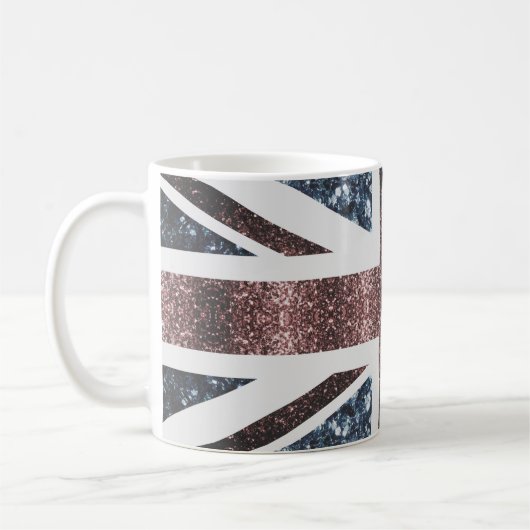 Rote blaue Glitzern unter der Flagge Rustikales UK Kaffeetasse (Links)
