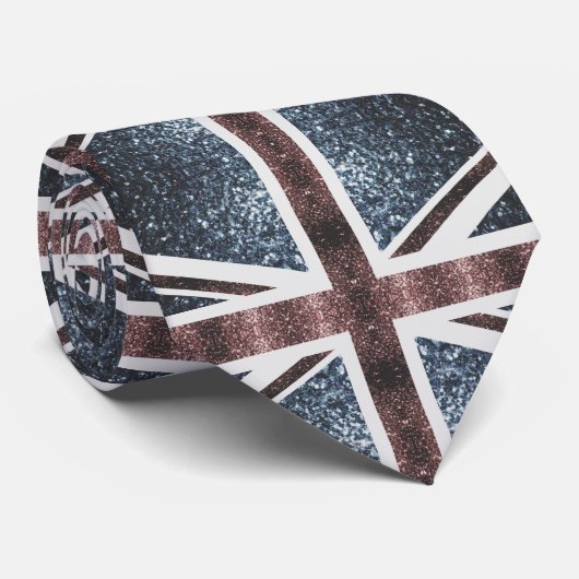 Rote blaue Glitzern unter der Flagge Rustikales UK Krawatte (Gerollt)