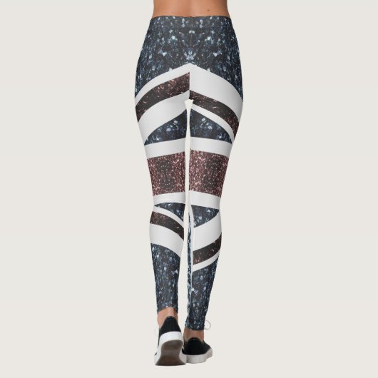 Rote blaue Glitzern unter der Flagge Rustikales UK Leggings (Rückseite)
