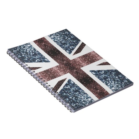 Rote blaue Glitzern unter der Flagge Rustikales UK Notizblock (Rechte Seite)