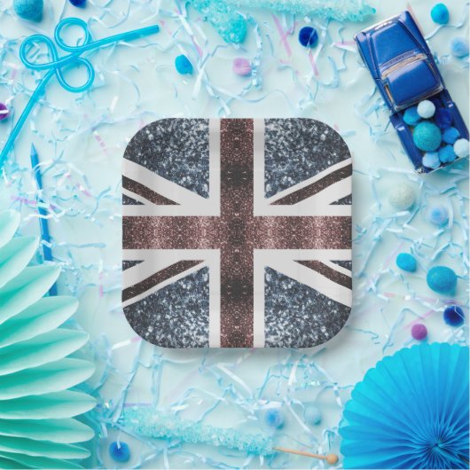 Rote blaue Glitzern unter der Flagge Rustikales UK Pappteller (Party)