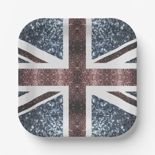 Rote blaue Glitzern unter der Flagge Rustikales UK Pappteller (Vorderseite)