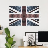 Rote blaue Glitzern unter der Flagge Rustikales UK Poster (Heimbüro)