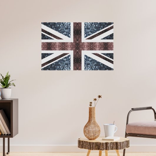 Rote blaue Glitzern unter der Flagge Rustikales UK Poster (Wohnzimmer 3)