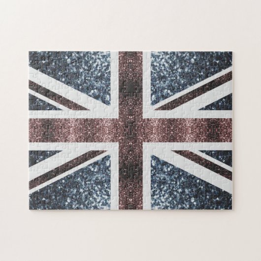 Rote blaue Glitzern unter der Flagge Rustikales UK Puzzle (Horizontal)