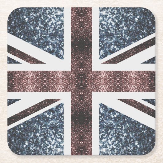 Rote blaue Glitzern unter der Flagge Rustikales UK Rechteckiger Pappuntersetzer (Vorderseite)
