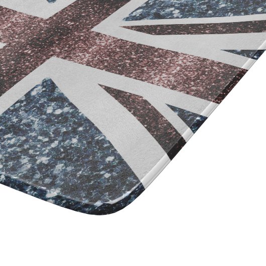 Rote blaue Glitzern unter der Flagge Rustikales UK Schneidebrett (Ecke)