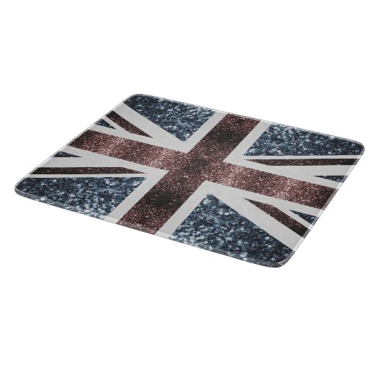 Rote blaue Glitzern unter der Flagge Rustikales UK Schneidebrett (Ecke)