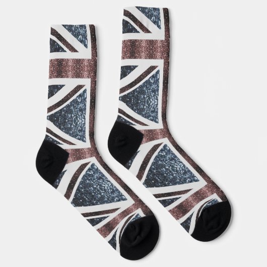 Rote blaue Glitzern unter der Flagge Rustikales UK Socken (Rechts)
