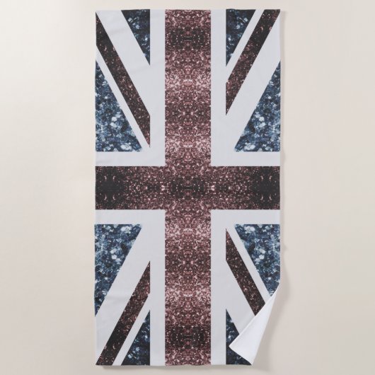 Rote blaue Glitzern unter der Flagge Rustikales UK Strandtuch (Vorderseite)