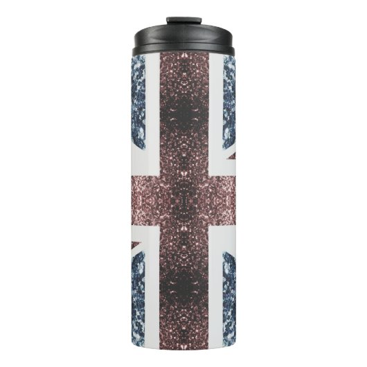 Rote blaue Glitzern unter der Flagge Rustikales UK Thermosbecher (Vorderseite)
