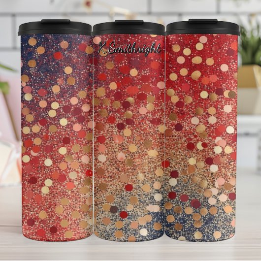 Rote Blaue Gold Glitter Punkte Thermosbecher