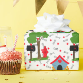 Rote blaue grüne Hundehaus Knochen  Geschenkpapier
