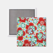 Rote, blaue, grüne und weiße Blume Magnet (Vorderseite/Rückseite)