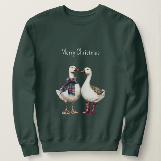 Rote Blaue Karierte Weihnachtsgänse Sweatshirt (Design vorne)