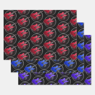 Rote Blaue & Lila E-Gitarren Geschenkpapier Set