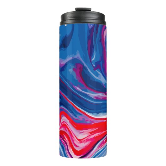 Rote blaue Marmortextur Thermosbecher (Vorderseite)