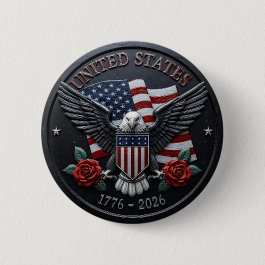 Rote & Blaue Metallische Textur USA Semiquincenten Button (Vorderseite)