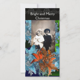 ROTE BLAUE POINSETTIAS, CHRISTMAS STARTEN IN GLITZ FEIERTAGSKARTE