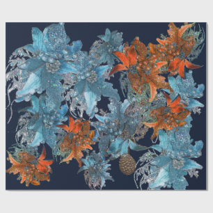 ROTE BLAUE POINSETTIAS, CHRISTMAS STARTEN IN GLITZ GESCHENKPAPIER