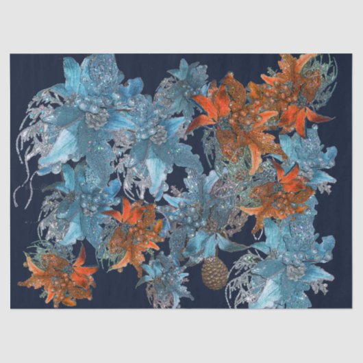 ROTE BLAUE POINSETTIAS, CHRISTMAS STARTEN IN GLITZ SEIDENPAPIER (Vorderseite)