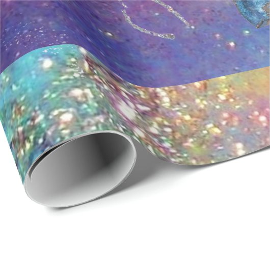 ROTE BLAUE POINSETTIAS, SCHALTFLÄCHE IN GOLDEN GLI GESCHENKPAPIER (Rolleneckpunkt)