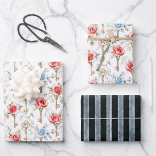 Rote Blaue Rosen Schlüssel Junggesellinnenabschied Geschenkpapier Set