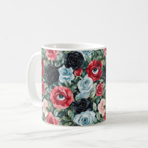 Rote Blaue Schwarze Augen in Blumen Halloween Kaffeetasse