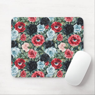 Rote Blaue Schwarze Blumen mit Augen Mousepad