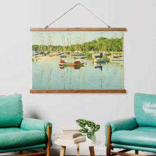 Rote blaue Segelboote auf dem Lake Harriet Akzent Wandteppich Mit Holzrahmen